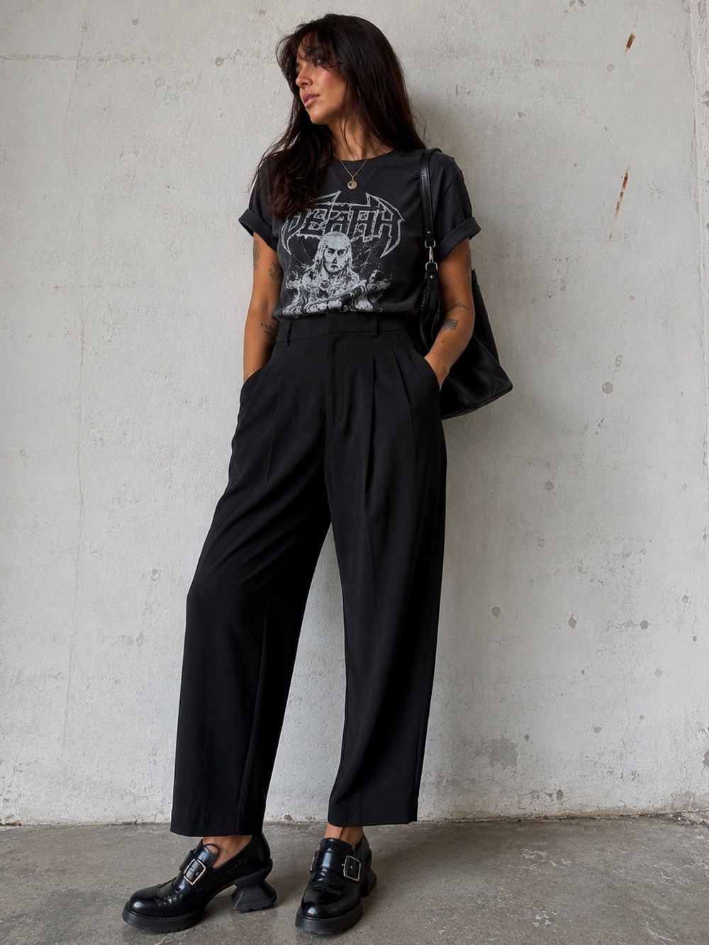 Madewell Black High-Rise Wide Leg Trousers